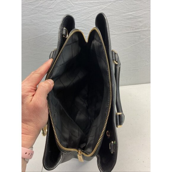 Michael‎ Kors MK Black Pebbled Leather Tote Bag Handbag double handle footed - Picture 4 of 11